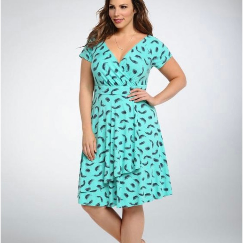 Torrid women’s aqua feather print swing dress SZ 6x